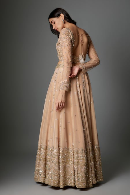 FATIZ Champagne Gold Embroidered Lehenga Set 