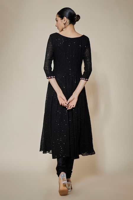 FATIZ Black Designer Anarkali Set with Dupatta 