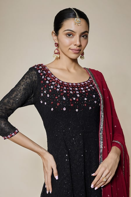 Shop_FATIZ_Black Georgette, Lycra Sequins, Embroidery Designer Anarkali Set With Dupatta _Online_at_Aza_Fashions