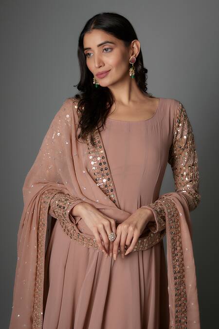 FATIZ Pink Georgette, Lycra Sequins, Embroidery Designer Anarkali Set With Dupatta Online at Aza Fashions FATIZ_Pink Georgette, Lycra Sequins, Embroidery Designer Anarkali Set With Dupatta_Online_at_Aza_Fashions