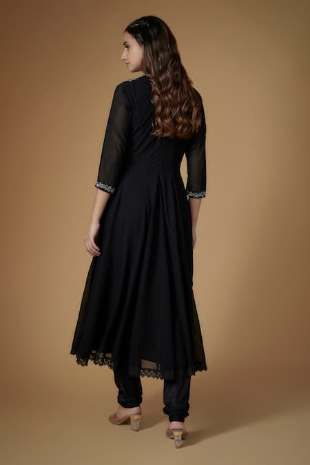 FATIZ Black Georgette Anarkali Set 