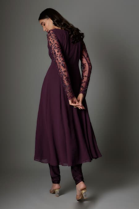 FATIZ Wine Georgette Anarkali Set with Dupatta 