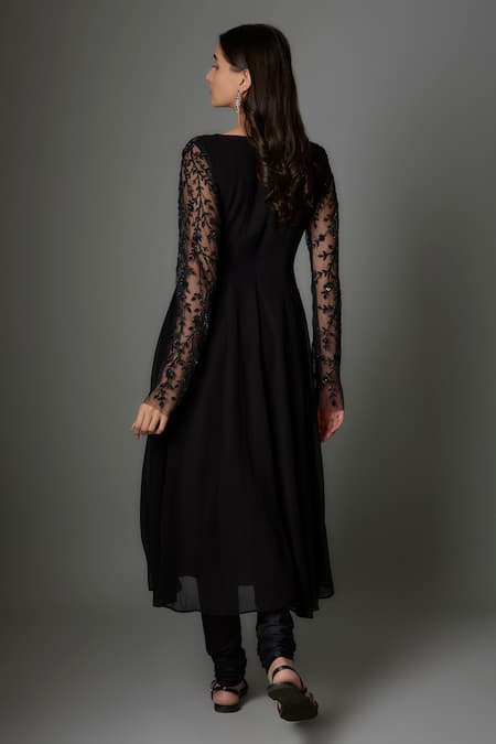 FATIZ Black Georgette Anarkali Set 