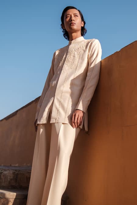 Shop Amaare Beige Cotton, Silk Embroidery Mandala Kurta Set at Aza Fashions Shop_Amaare_Beige Cotton, Silk Embroidery Mandala Kurta Set _at_Aza_Fashions