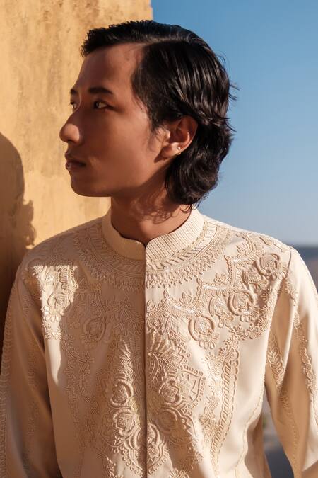 Shop Amaare Beige Cotton, Silk Embroidery Mandala Kurta Set Online at Aza Fashions Shop_Amaare_Beige Cotton, Silk Embroidery Mandala Kurta Set _Online_at_Aza_Fashions