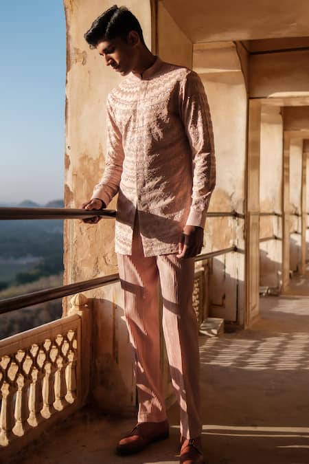 Amaare Pink Cotton, Silk Embroidery Yantra Kurta Set 