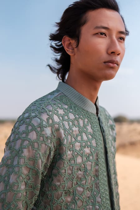 Buy_Amaare_Green Organza Embroidery Link Kurta Set _Online_at_Aza_Fashions