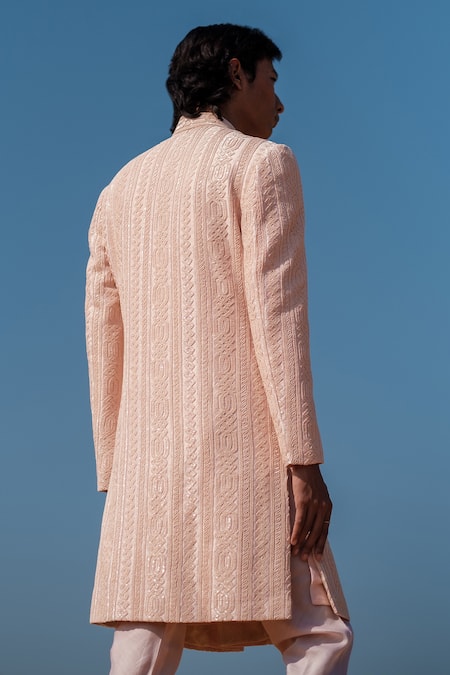 Amaare Cuban Link Peachy Pink Sherwani Set 