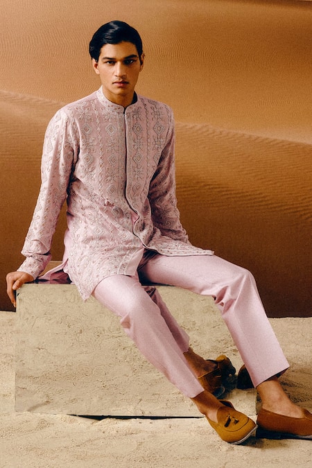 Amaare_Purple Cotton, Silk Embroidery Designer Manikya Kurta Set _Online_at_Aza_Fashions