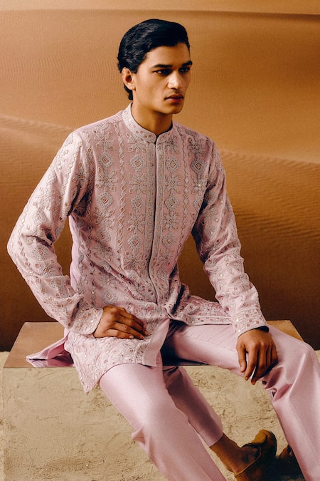 Buy_Amaare_Purple Cotton, Silk Embroidery Designer Manikya Kurta Set _Online_at_Aza_Fashions