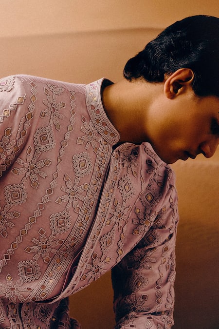 Shop_Amaare_Purple Cotton, Silk Embroidery Designer Manikya Kurta Set _Online_at_Aza_Fashions