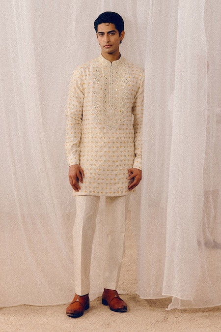 Amaare Beige Denim, Silk Embroidery Chandi Kurta Set 