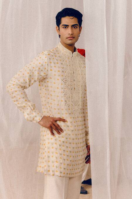 Buy_Amaare_Beige Silk Embroidery Chandi Kurta Set _Online_at_Aza_Fashions