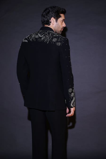 Courtyard By Abhi Black Japanese Lycra Bandhgala Set 