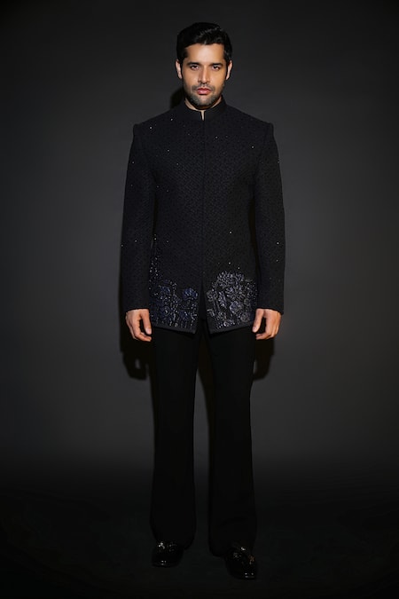 Courtyard By Abhi Black Handcrafted Bandhgala Set 