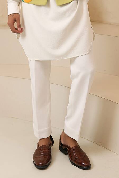 Courtyard By Abhi_Olive Green Lycra Embroidery Nehru Jacket And Kurta Set _Online_at_Aza_Fashions