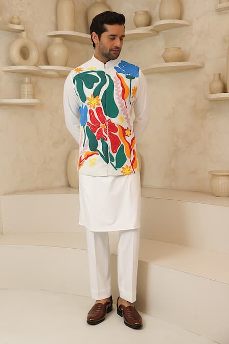 Courtyard By Abhi Colourful Abstract Nehru Jacket & Kurta Set 