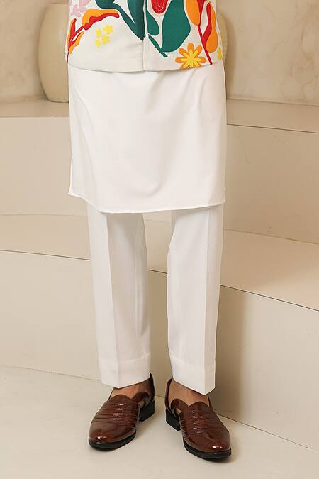 Buy_Courtyard By Abhi_White Lycra Colourful Abstract Nehru Jacket And Kurta Set _Online_at_Aza_Fashions