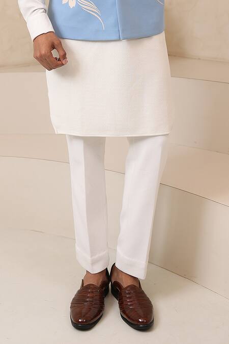 Courtyard By Abhi_Sky Blue Lycra Embroidery Handcrafted Nehru Jacket And Kurta Set _Online_at_Aza_Fashions