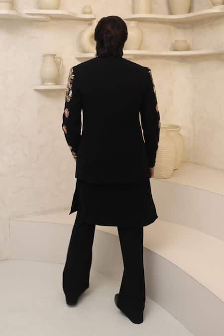 Courtyard By Abhi Black Handcrafted Kurta Pyjama Set 