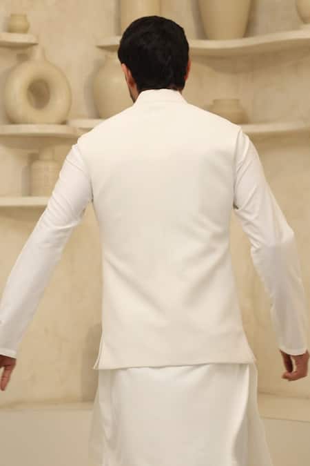Courtyard By Abhi Ivory Handcrafted Nehru Jacket & Kurta Set 