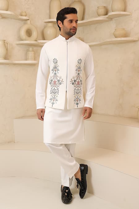 Courtyard by abhi Ivory Handcrafted Nehru Jacket & Kurta Set 