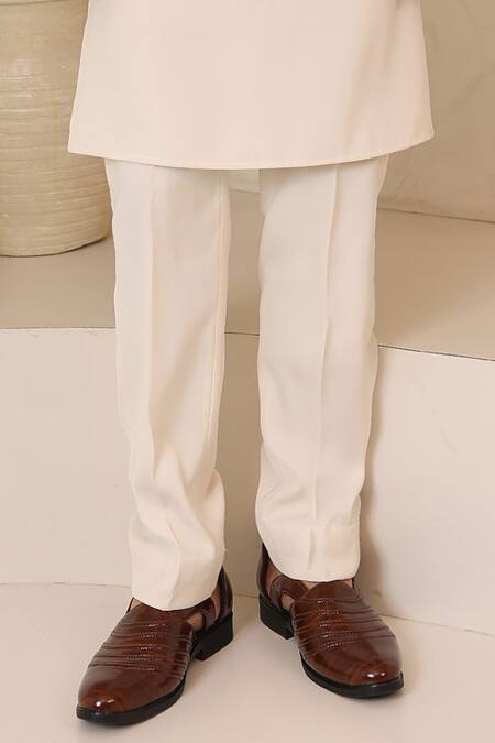 Courtyard By Abhi_Ivory Lycra Embroidery Handcrafted Kurta Pyjama Set _Online_at_Aza_Fashions