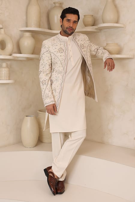 Courtyard by abhi Ivory Handcrafted Kurta Pyjama Set 