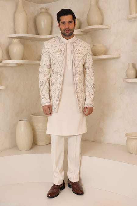 Courtyard By Abhi Ivory Handcrafted Kurta Pyjama Set 