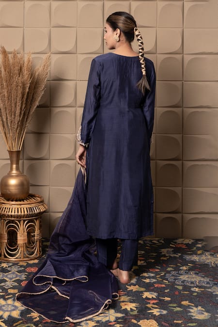 Label Flamingo By Vrinda Blue Zardozi Embroidered Kurta Set 