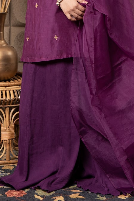 Label Flamingo By Vrinda_Purple Cotton, Silk Zari, Sequins, Cut Work Boat Zardozi Embroidered Kurta Set _Online_at_Aza_Fashions