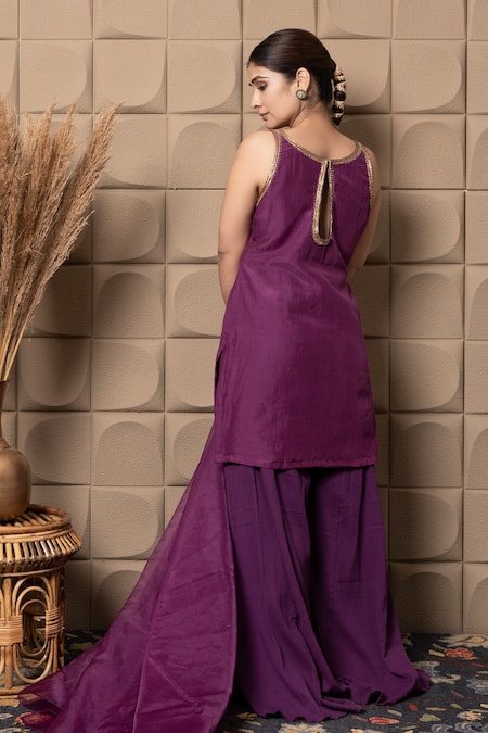 Label Flamingo By Vrinda Purple Zardozi Embroidered Kurta Set 