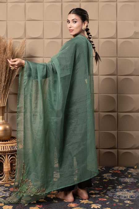 Label Flamingo By Vrinda Black Cotton Silk Kurta Set with Dupatta 