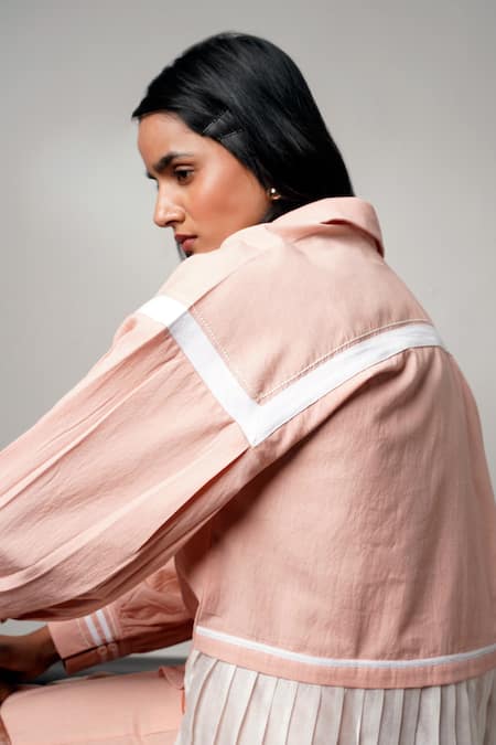 Shop Madder Much Blush Cotton Collared Bellona Fluted Shirt And Wide Leg Pants Set Online at Aza Fashions Shop_Madder Much_Blush Cotton Collared Bellona Fluted Shirt And Wide Leg Pants Set _Online_at_Aza_Fashions