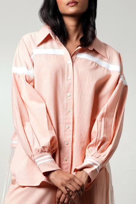 Madder Much Blush Cotton Collared Bellona Fluted Shirt And Wide Leg Pants Set at Aza Fashions Madder Much_Blush Cotton Collared Bellona Fluted Shirt And Wide Leg Pants Set _at_Aza_Fashions