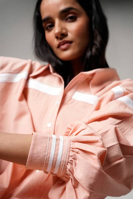 Buy Madder Much Blush Cotton Collared Bellona Fluted Shirt And Wide Leg Pants Set Buy_Madder Much_Blush Cotton Collared Bellona Fluted Shirt And Wide Leg Pants Set