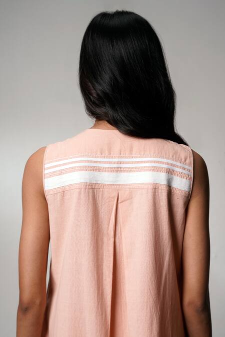 Shop Madder Much Peach Cotton Round Neck Summer Sculpt Dress Online at Aza Fashions Shop_Madder Much_Peach Cotton Round Neck Summer Sculpt Dress _Online_at_Aza_Fashions