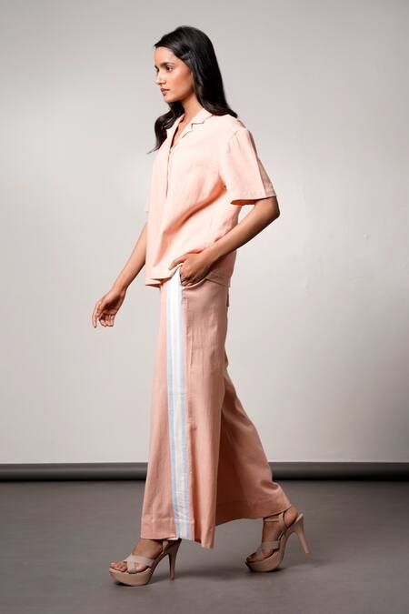 Buy Madder Much Blush Cotton Collared Peach Shirt And Pant Set Online at Aza Fashions Buy_Madder Much_Blush Cotton Collared Peach Shirt And Pant Set _Online_at_Aza_Fashions