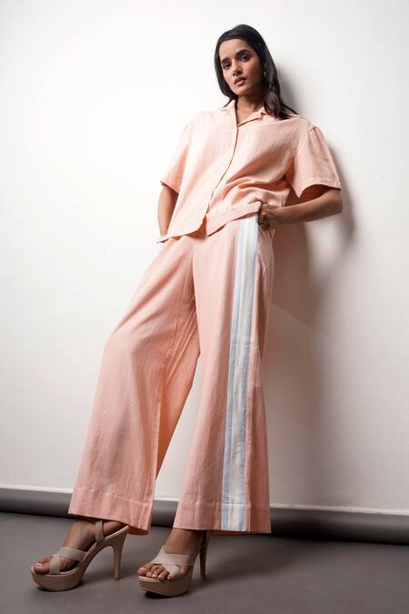 Buy Madder Much Blush Cotton Collared Peach Shirt And Pant Set Buy_Madder Much_Blush Cotton Collared Peach Shirt And Pant Set