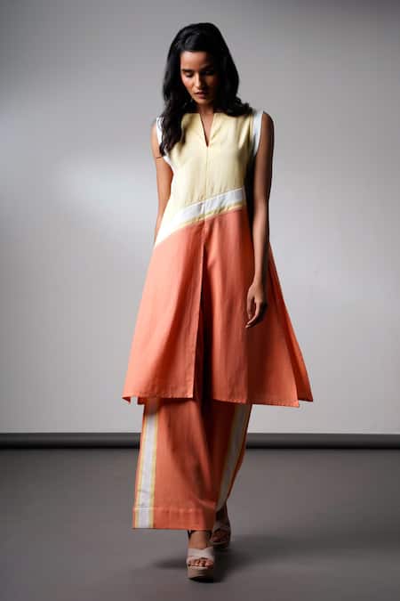 Madder Much Multi Color Handloom , Split Kali Poise Ease Kurta And Pant Set 