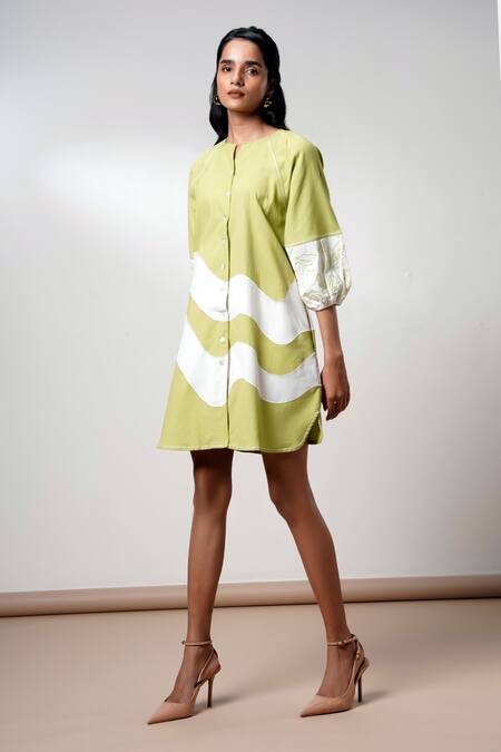 Madder Much Green Cotton Embroidery Round Neck Hope Olive Bloom Short Dress Online at Aza Fashions Madder Much_Green Cotton Embroidery Round Neck Hope Olive Bloom Short Dress _Online_at_Aza_Fashions