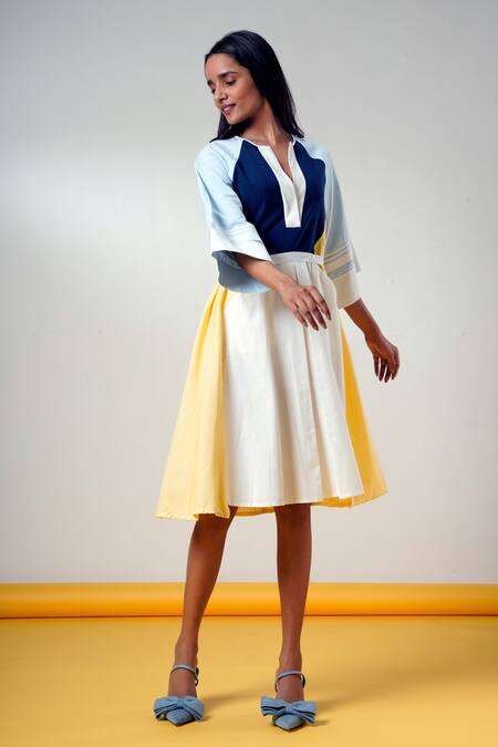 Buy_Madder Much_Multi Color Handloom Cotton Split V-neck Dress _Online_at_Aza_Fashions