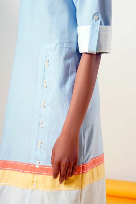 Madder Much Blue Cotton V-neck Fiji-ni-horizon-glow Midi Dress at Aza Fashions Madder Much_Blue Cotton V-neck Fiji-ni-horizon-glow Midi Dress _at_Aza_Fashions