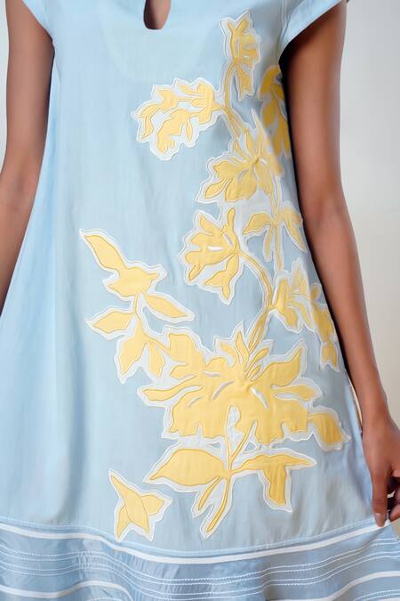 Madder Much Blue Cotton Embroidery Keyhole Neck Ice Handloom Dress at Aza Fashions Madder Much_Blue Cotton Embroidery Keyhole Neck Ice Handloom Dress _at_Aza_Fashions