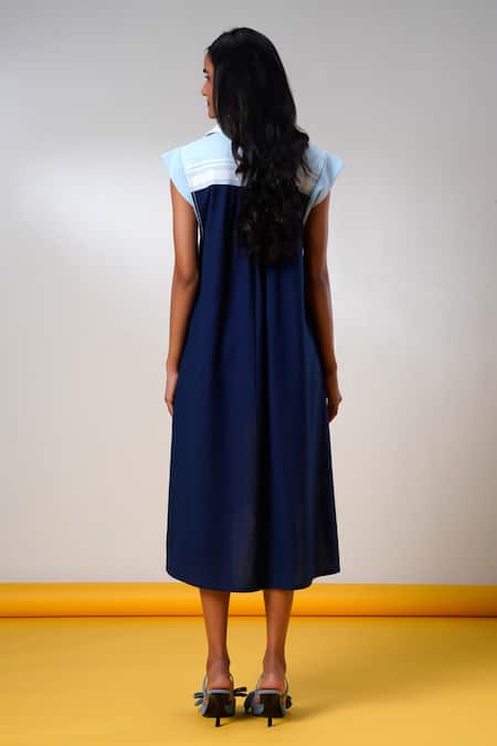 Shop Madder Much Multi Color Cotton V-neck Multi-color Handloom Midi Dress at Aza Fashions Shop_Madder Much_Multi Color Cotton V-neck Multi-color Handloom Midi Dress _at_Aza_Fashions