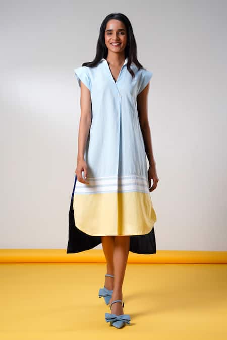 Madder Much Multi Color Cotton V-neck Multi-color Handloom Midi Dress Online at Aza Fashions Madder Much_Multi Color Cotton V-neck Multi-color Handloom Midi Dress _Online_at_Aza_Fashions