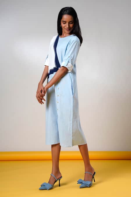 Madder Much Blue Cotton V-neck Fiji Celestial Horizon Dress Online at Aza Fashions Madder Much_Blue Cotton V-neck Fiji Celestial Horizon Dress _Online_at_Aza_Fashions