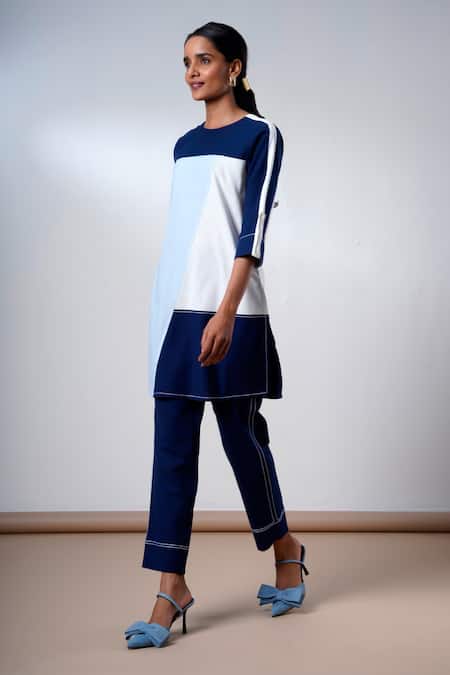 Madder Much Blue Cotton Round Neck Indigo Handloom Kurta And Pant Set Online at Aza Fashions Madder Much_Blue Cotton Round Neck Indigo Handloom Kurta And Pant Set _Online_at_Aza_Fashions