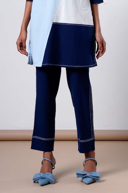 Shop Madder Much Blue Cotton Round Neck Indigo Handloom Kurta And Pant Set Online at Aza Fashions Shop_Madder Much_Blue Cotton Round Neck Indigo Handloom Kurta And Pant Set _Online_at_Aza_Fashions