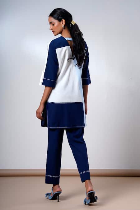 Shop Madder Much Blue Cotton Round Neck Indigo Handloom Kurta And Pant Set at Aza Fashions Shop_Madder Much_Blue Cotton Round Neck Indigo Handloom Kurta And Pant Set _at_Aza_Fashions